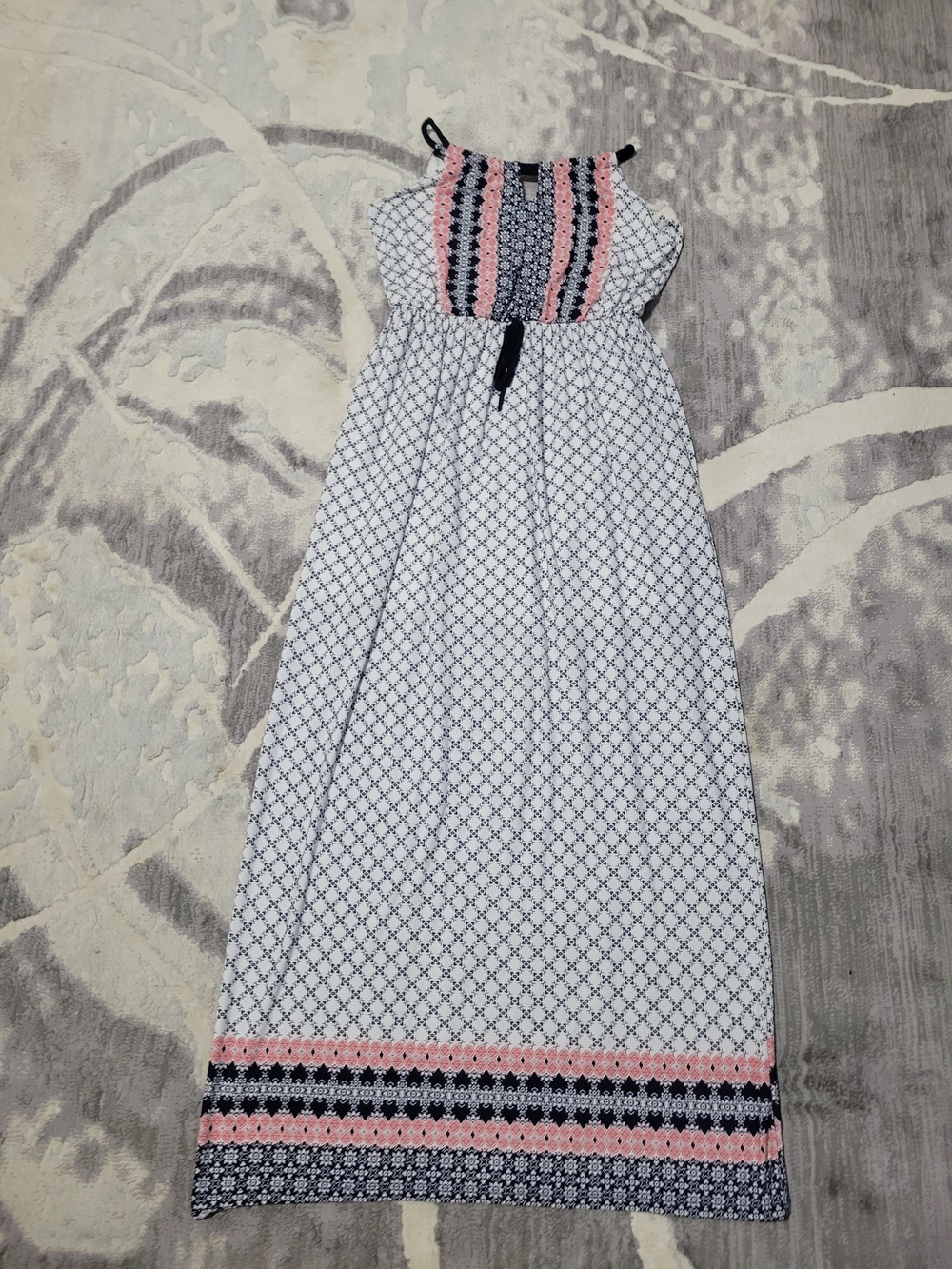 Gilli White Women Maxi Dress with Pink & Navy Trim - Casual Size L